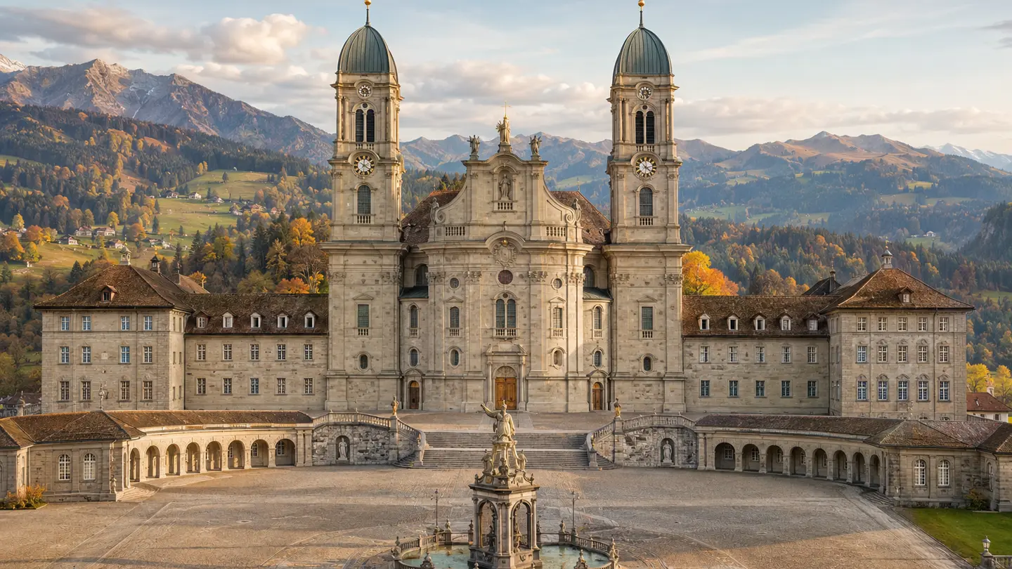 Illustration réaliste créée pour Orabel représentant Abbaye d’Einsiedeln