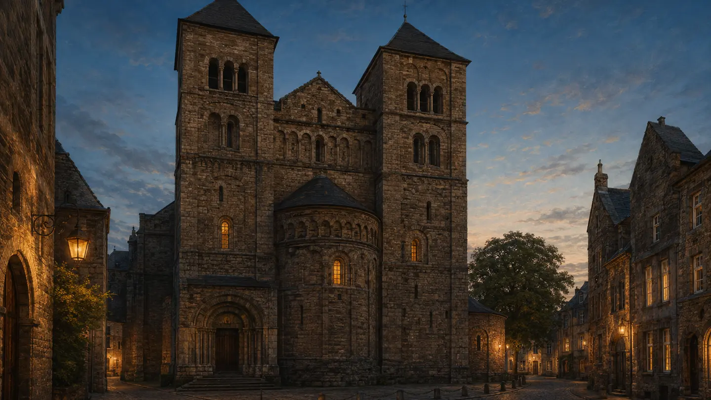 Illustration réaliste créée pour Orabel représentant Basilique Notre-Dame de Maastricht
