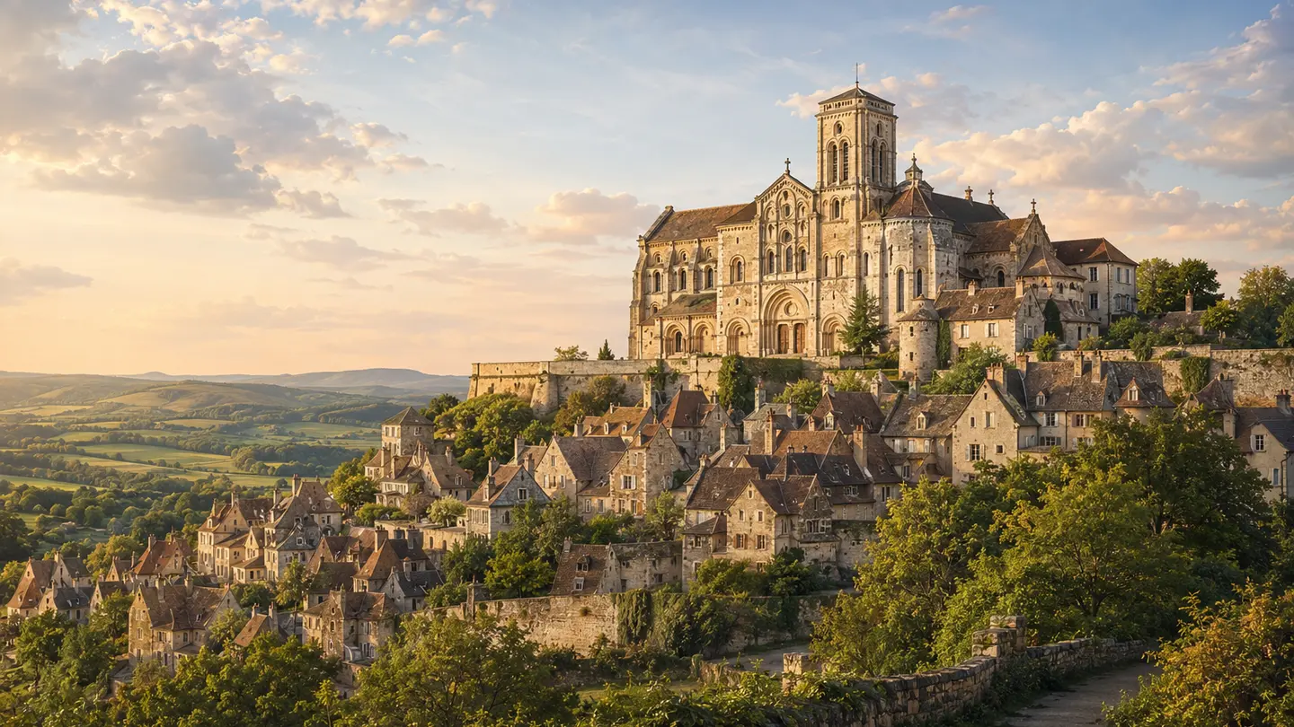 Illustration réaliste créée pour Orabel représentant Basilique et colline de Vézelay