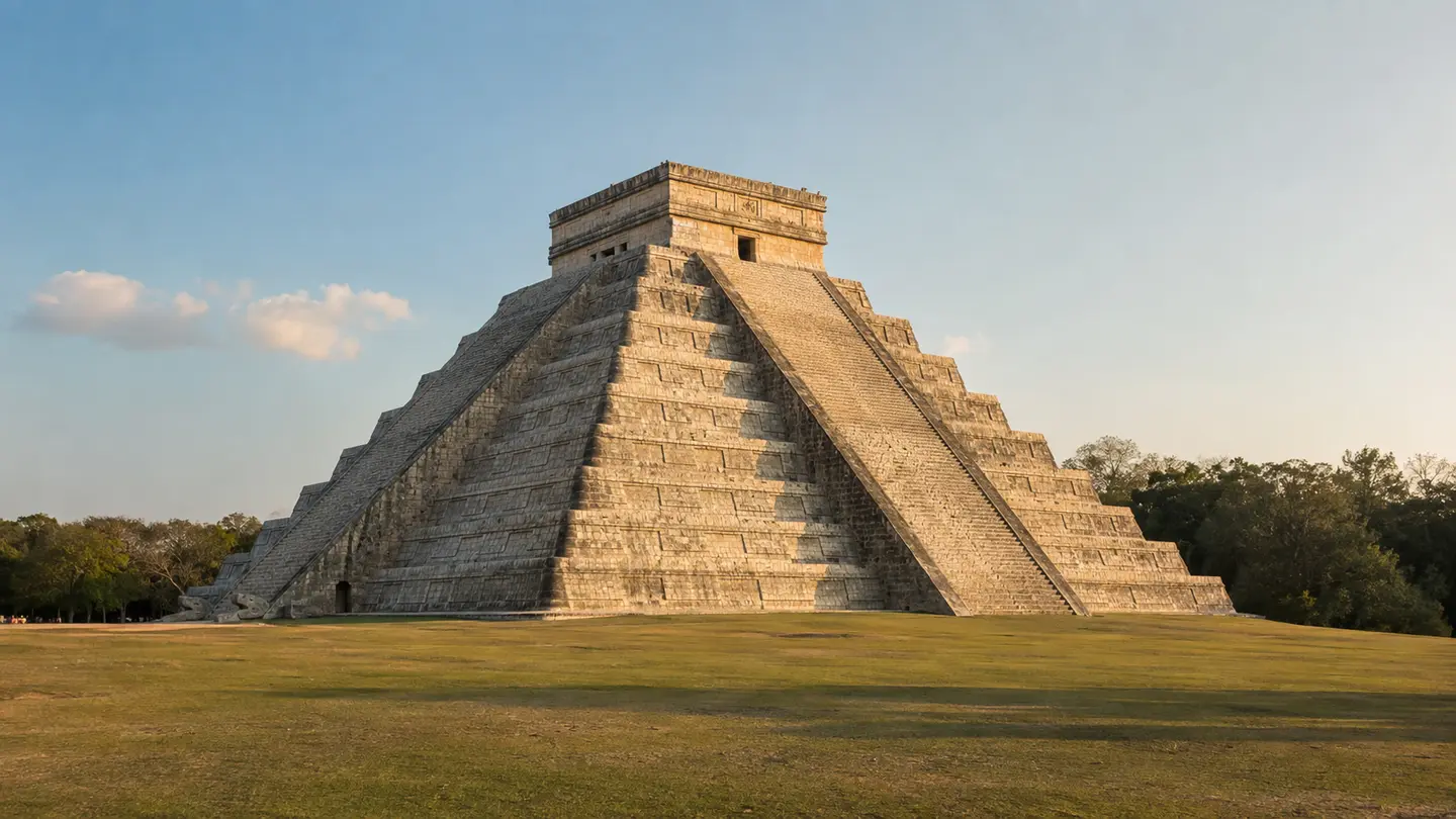 Illustration réaliste de la pyramide de Kukulcán à Chichén Itzá