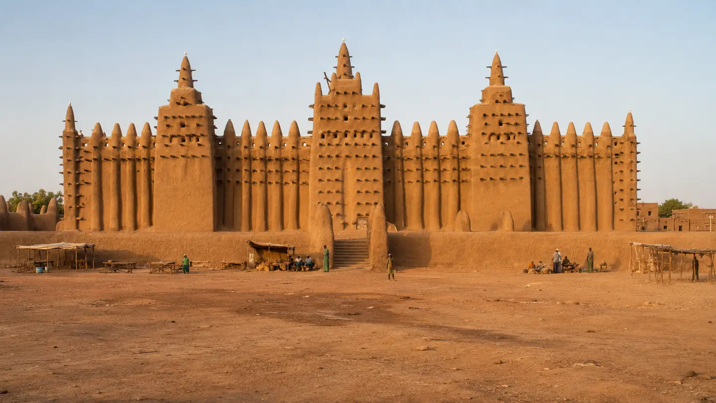Illustration réaliste de la grande mosquée en terre de Djenné