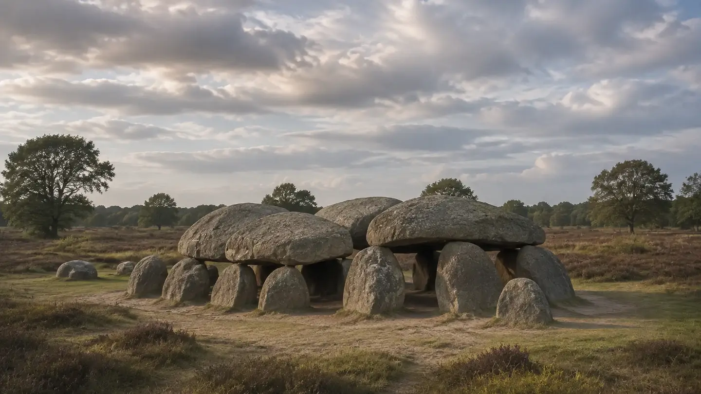 Illustration réaliste créée pour Orabel représentant Hunebedden de Drenthe