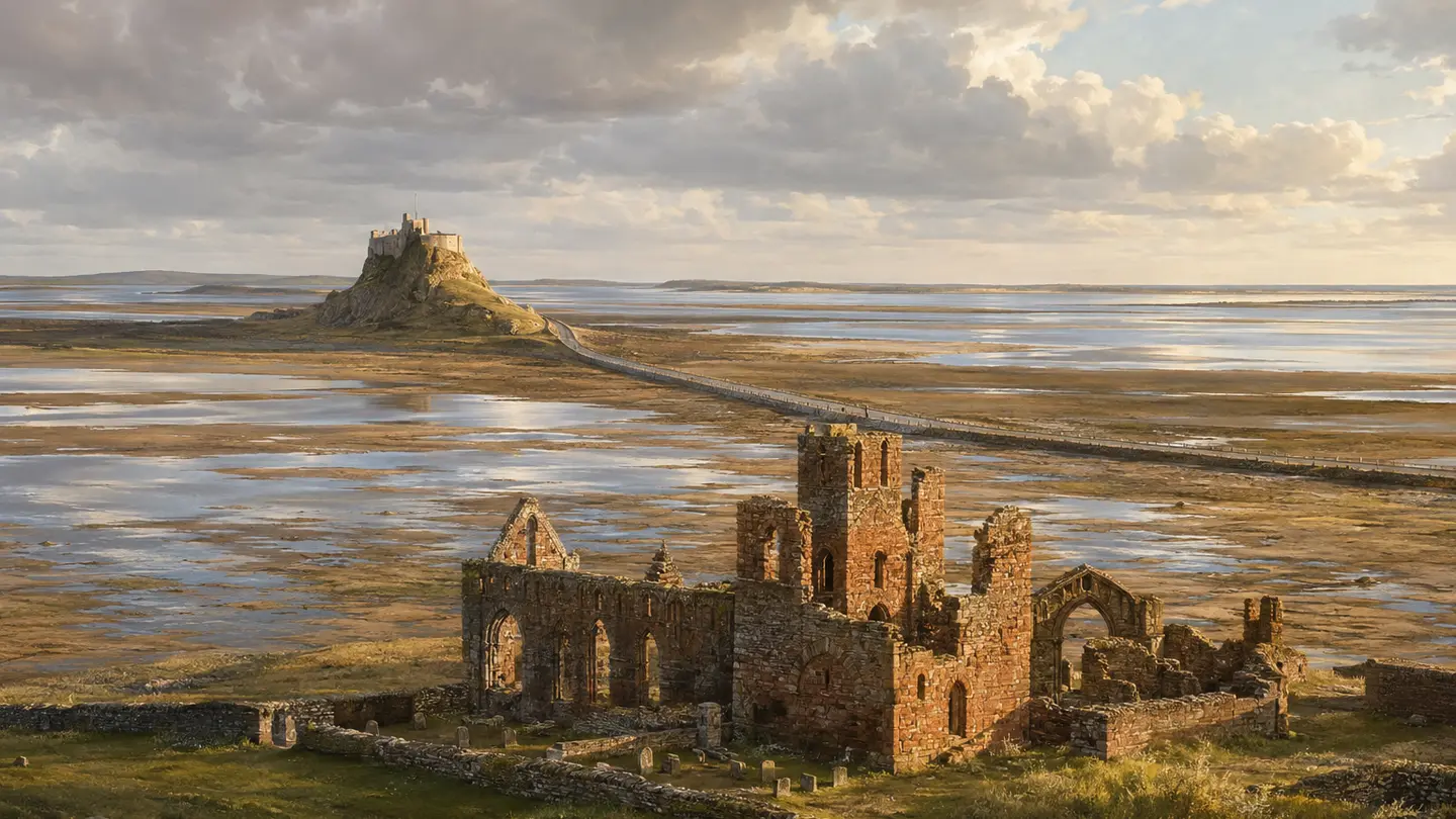 Illustration réaliste créée pour Orabel représentant Lindisfarne, Holy Island