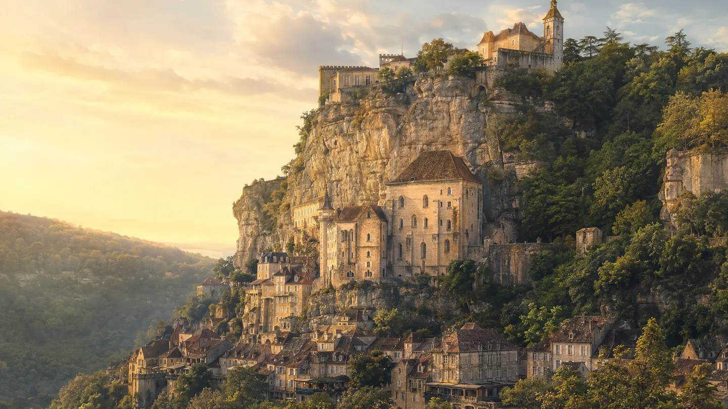 Illustration réaliste créée pour Orabel représentant Rocamadour
