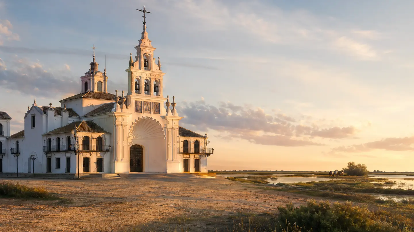Illustration réaliste créée pour Orabel représentant Sanctuaire d’El Rocío
