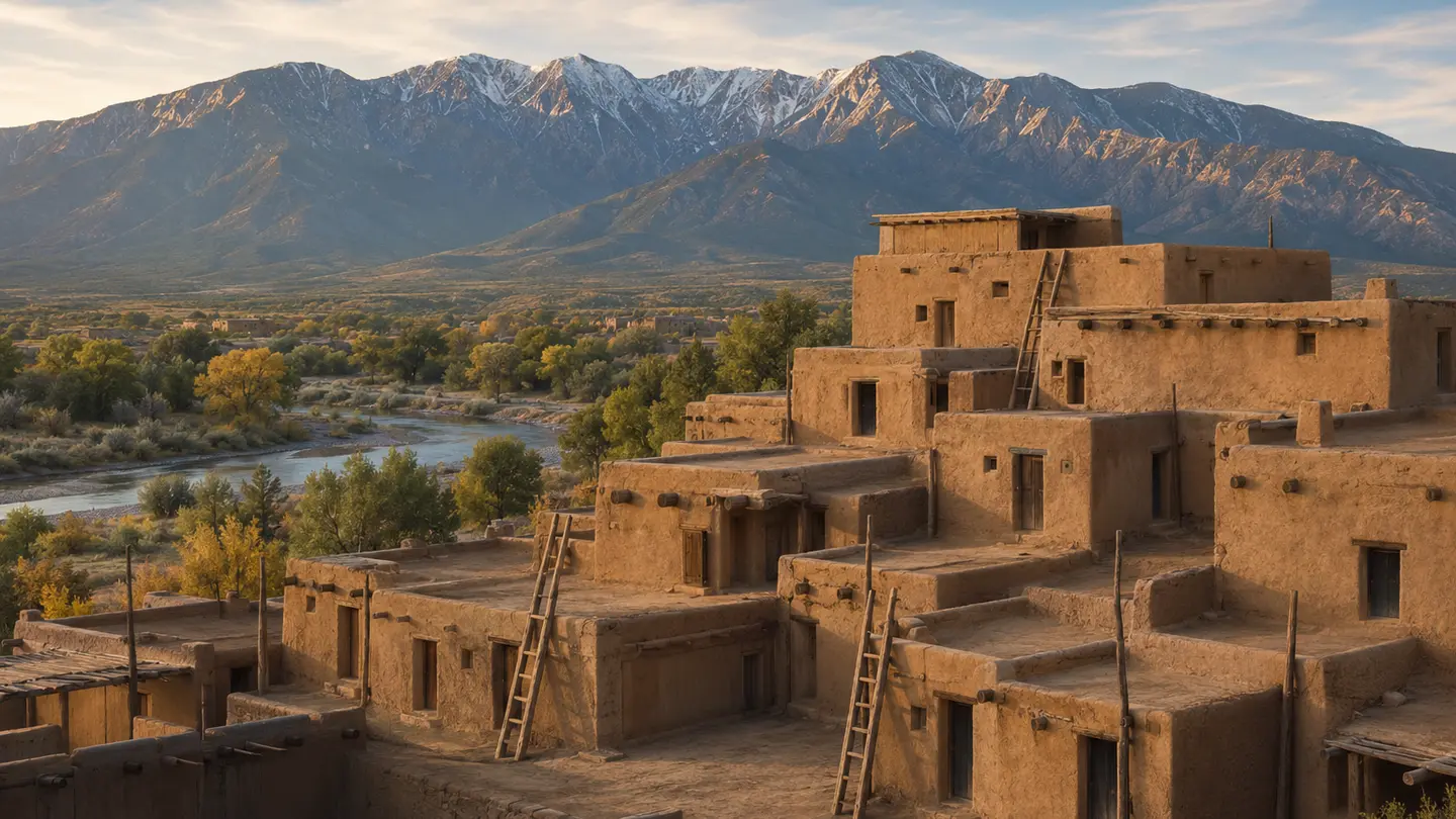 Illustration réaliste créée pour Orabel représentant Taos Pueblo