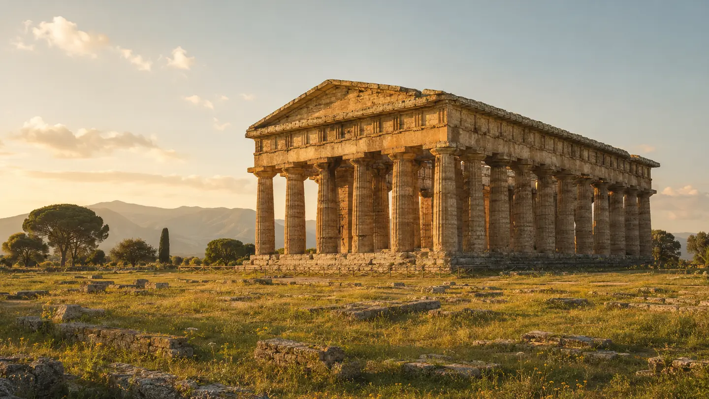 Illustration réaliste créée pour Orabel représentant Temples de Paestum